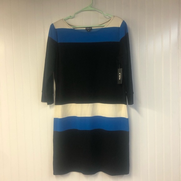 Allen B. Colorblock Dress with Blue and Black Stripes 3/4 Sleeve XL NWT - Picture 1 of 4